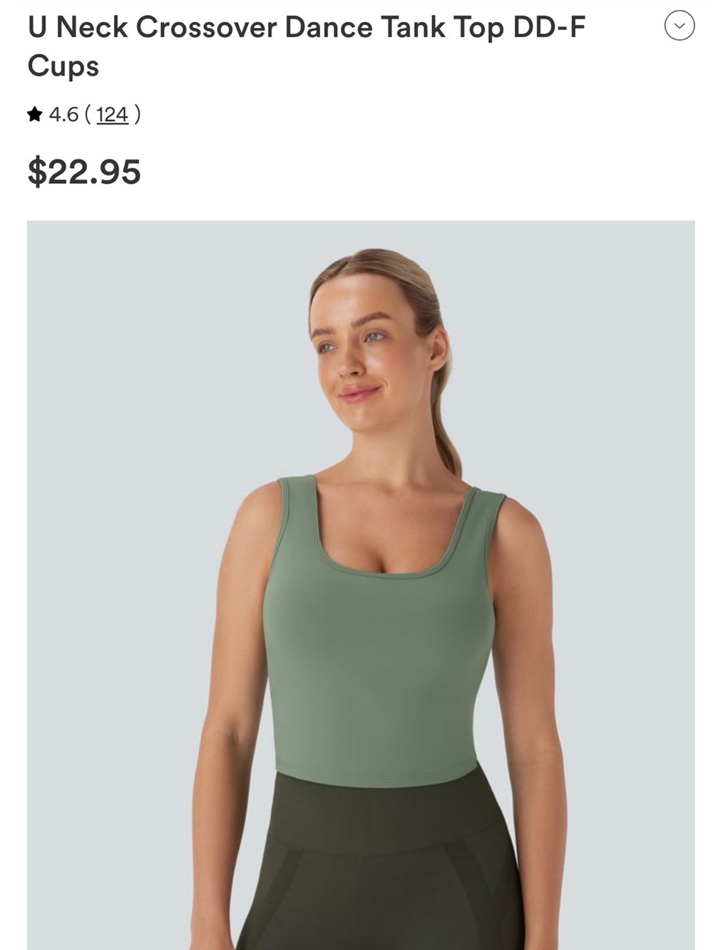 HALARA U Neck Crossover Tank Top in Sage Green for DD bra size